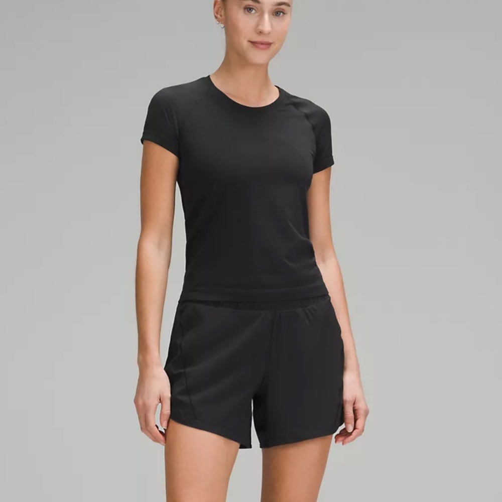 Lululemon Swiftly Tech Short Sleeve 2.0 waist Length Midi Black Athletic Top